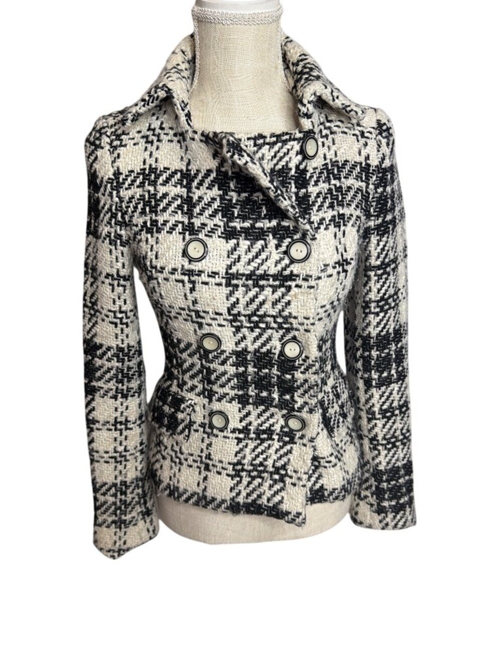 Zara Black & White Plaid Checkered Cropped Textured  Jacket Size 4